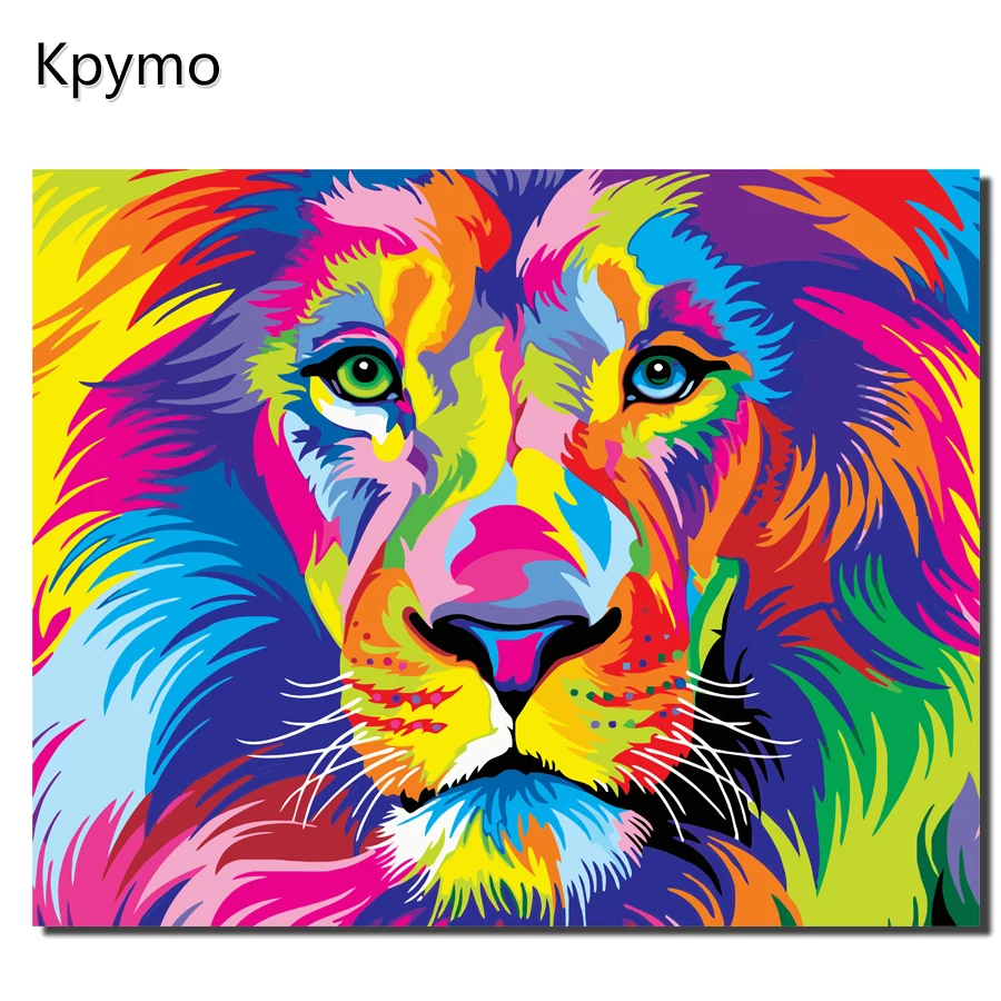 

Kpymo Frameless DIY Oil Painting By Numbers HandPainted Canvas Modern Picture For Living Room Home Decor Wall Art Colorful Lion