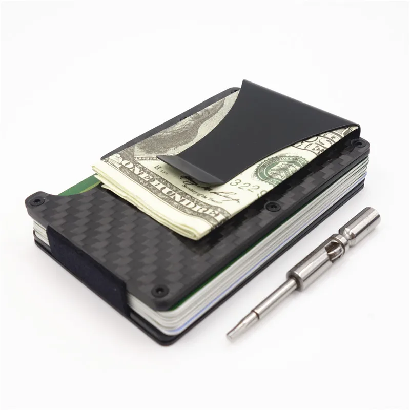 Carbon Fiber Metal Mini Money Clamp RFID Credit Business Card Case Car ID Holder Wallet Clip ...