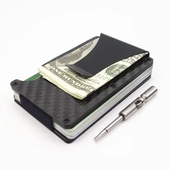 

Carbon Fiber Metal Mini Money Clamp RFID Credit Business Card Case Car ID Holder Wallet Clip Travel Porte Carte Cardholder HOT