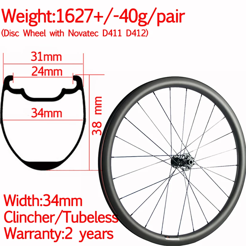 Width 34mm fast light carbon road bike disc wheels 38mm 2 years