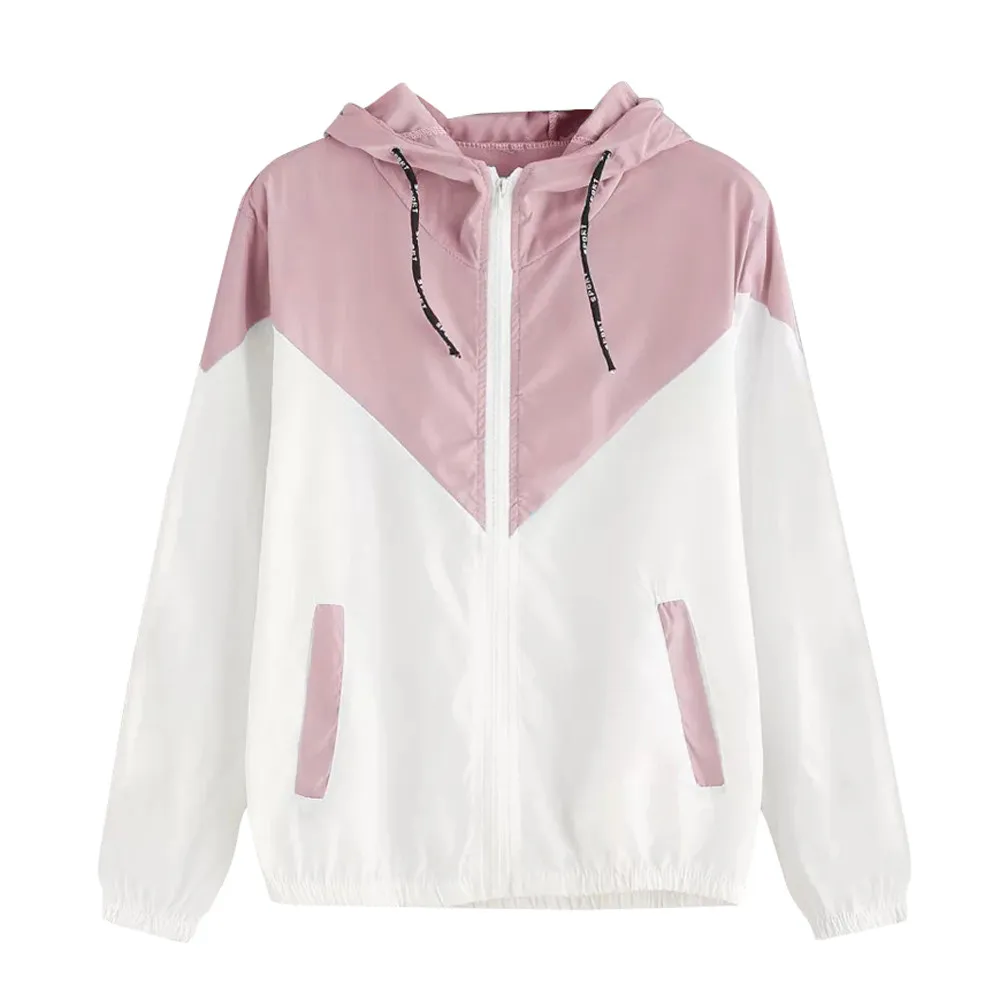 

Winter Women Coats Ladies Long Sleeve Patchwork Thin Skinsuits Hooded Zipper Casual Sport Autumn Pockets Sport femme Coat 6.25