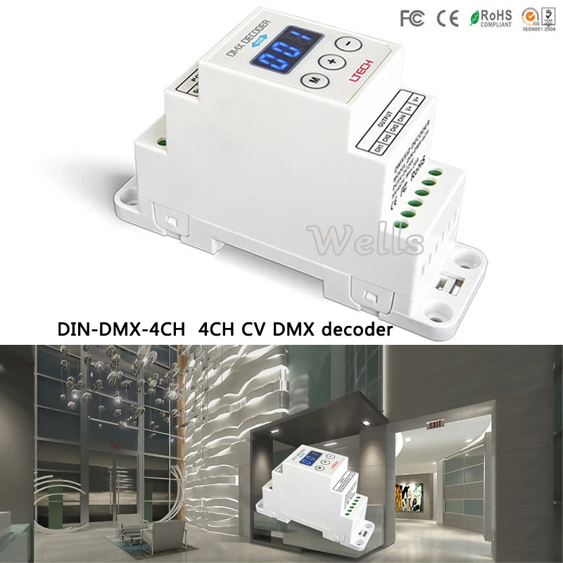 

DIN-DMX-4CH;4CH CV DMX Decoder;DC5-24V input;4A*4CH output led comtroller for led light