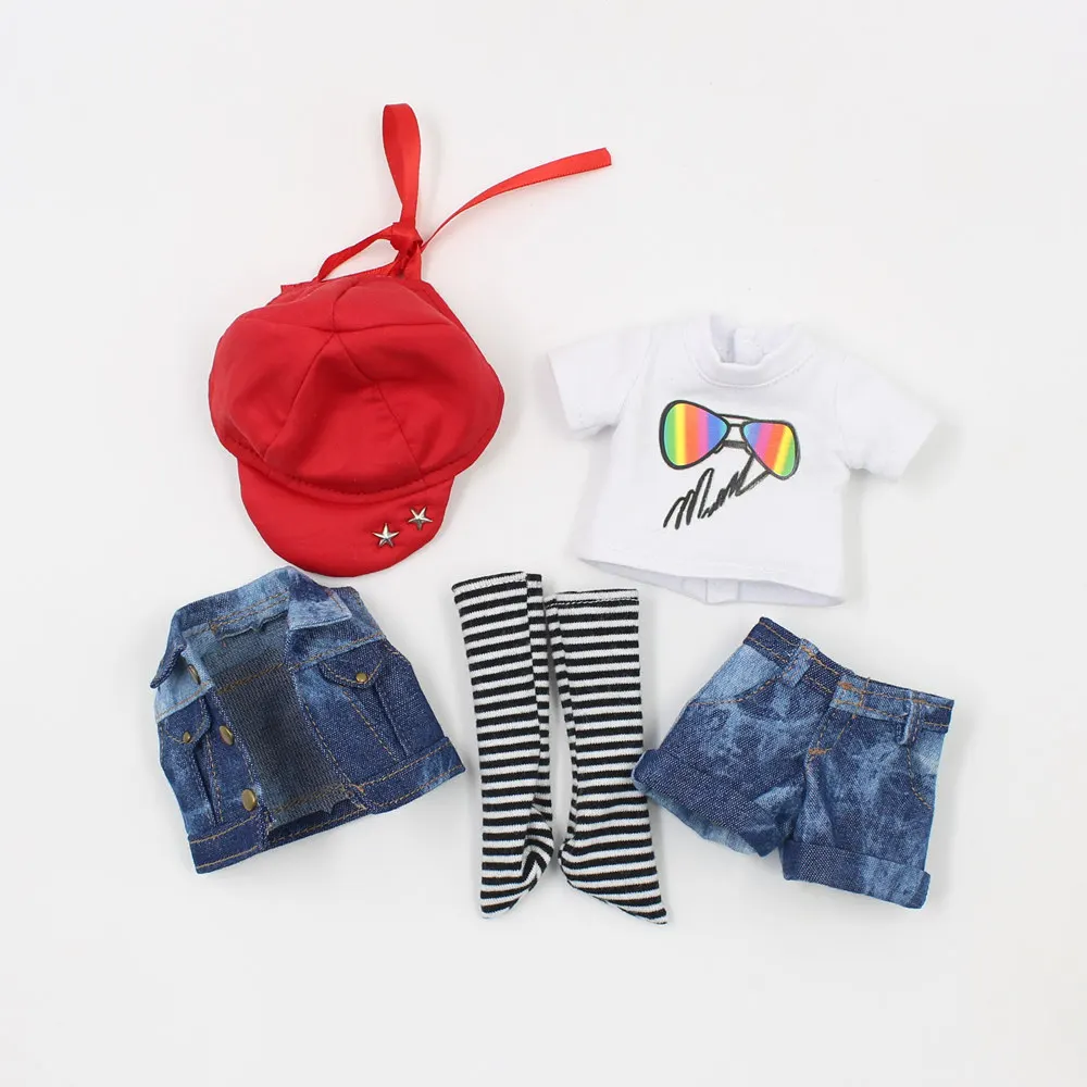

Blyth Doll Accessiories Clothes suitable only for 1/6 BJD Body Jeans Set White Shirt With Hat Free Shipping