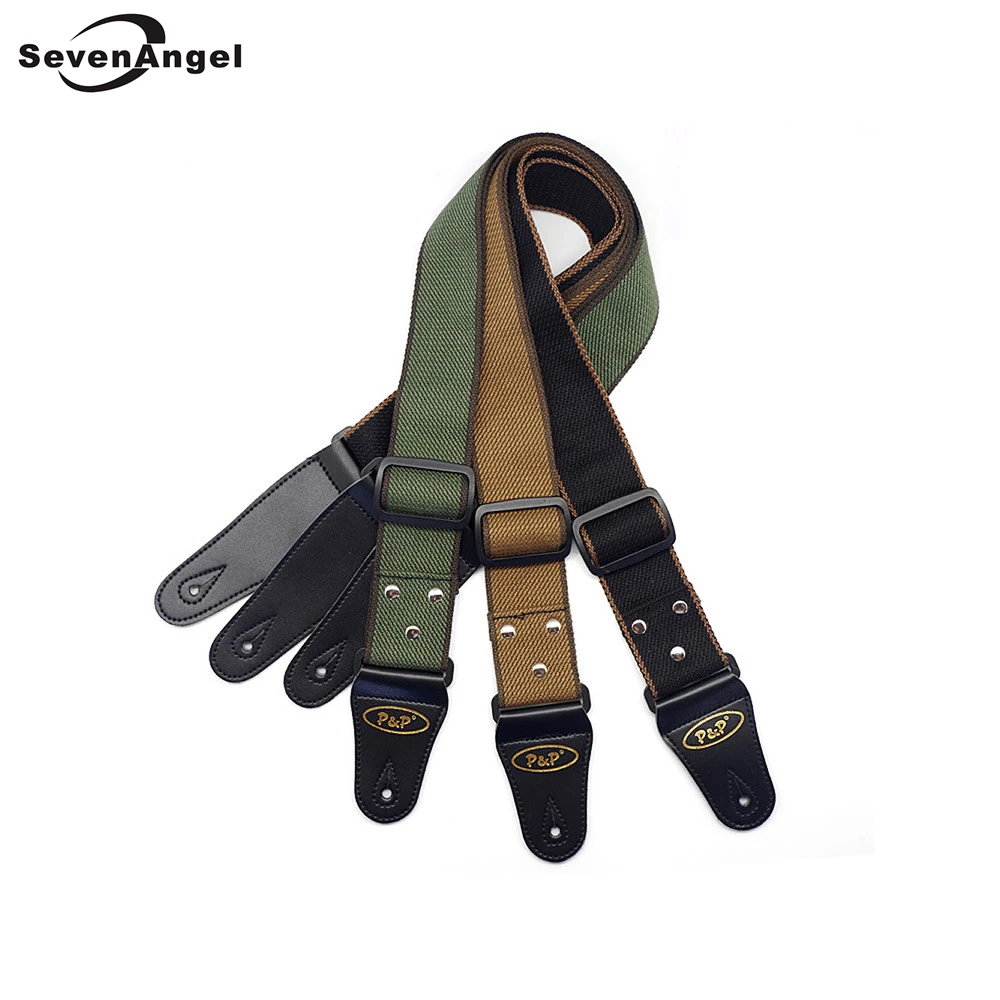 Wholesale Adjustable Guitar Straps 150cm Leather Ends Cotton Straps
