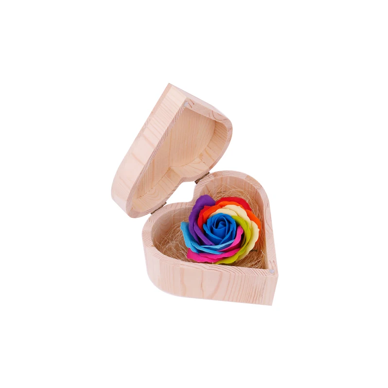 1 комплект 140 г Радужное разноцветное мыло с лепестками роз цвета ed деревянная коробка в форме сердца вечерние подарок на День святого
