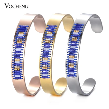 

Cuff Bangle for Women Stainless Steel Bangle Bohemia Seed Bead Handmade Jewelry 3 Colors M-006