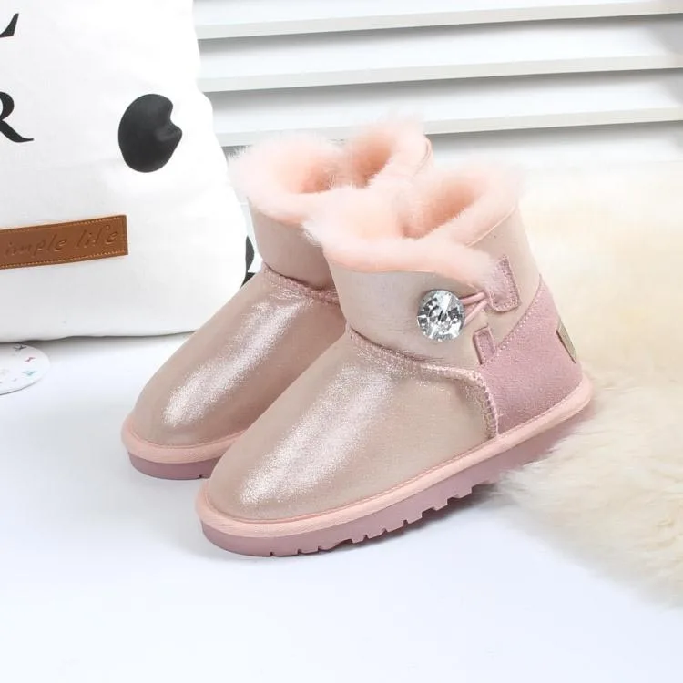 MIYAGINA Kids/Новинка года; модные зимние ботинки из натуральной овечьей кожи для мальчиков и девочек; Детские теплые ботильоны с натуральным мехом - Цвет: Pink