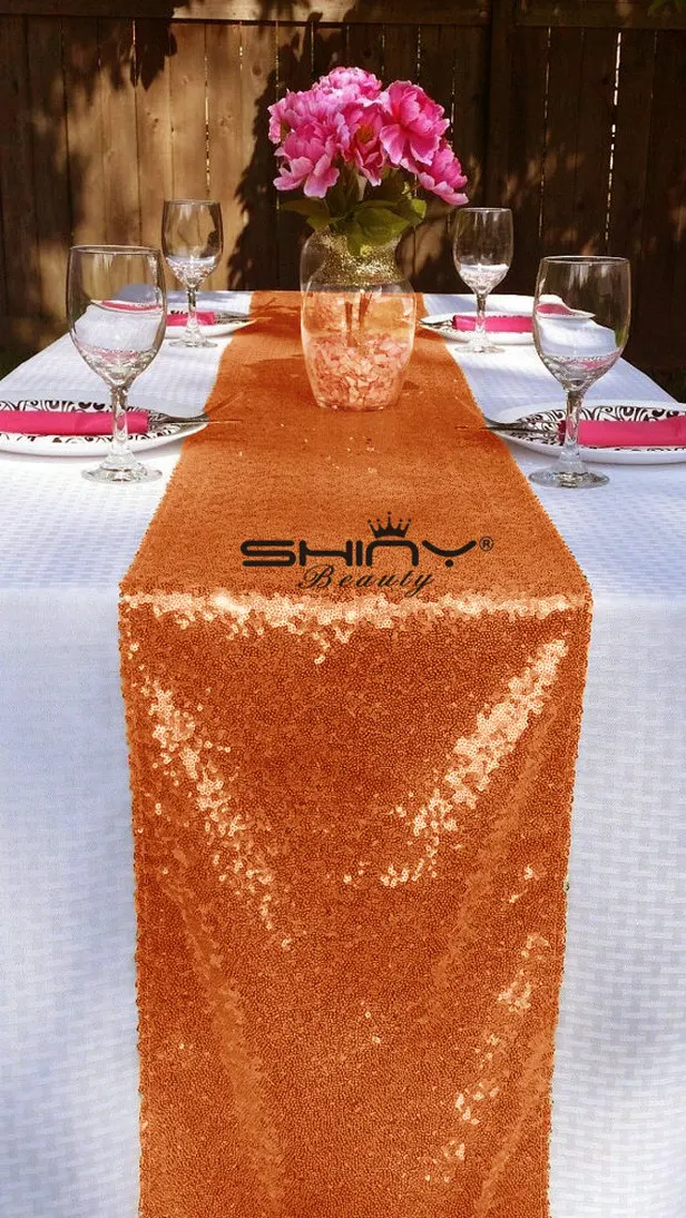 Buy Orange 14x180inch Sequin Table Runner Orange