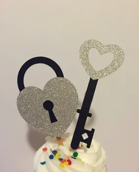 

Key to My Heart Lock Cupcake Toppers wedding bridal baby shower Bachelorette Party Decor girl birthday treat food picks