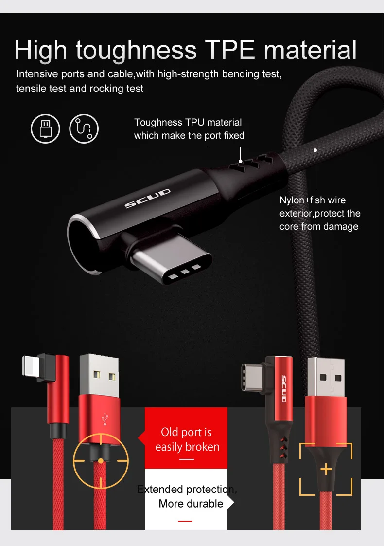 SCUD usb type-C кабель для сотового телефона USB type C Быстрый кабель для быстрой зарядки для устройств usb type-C кабель для игр