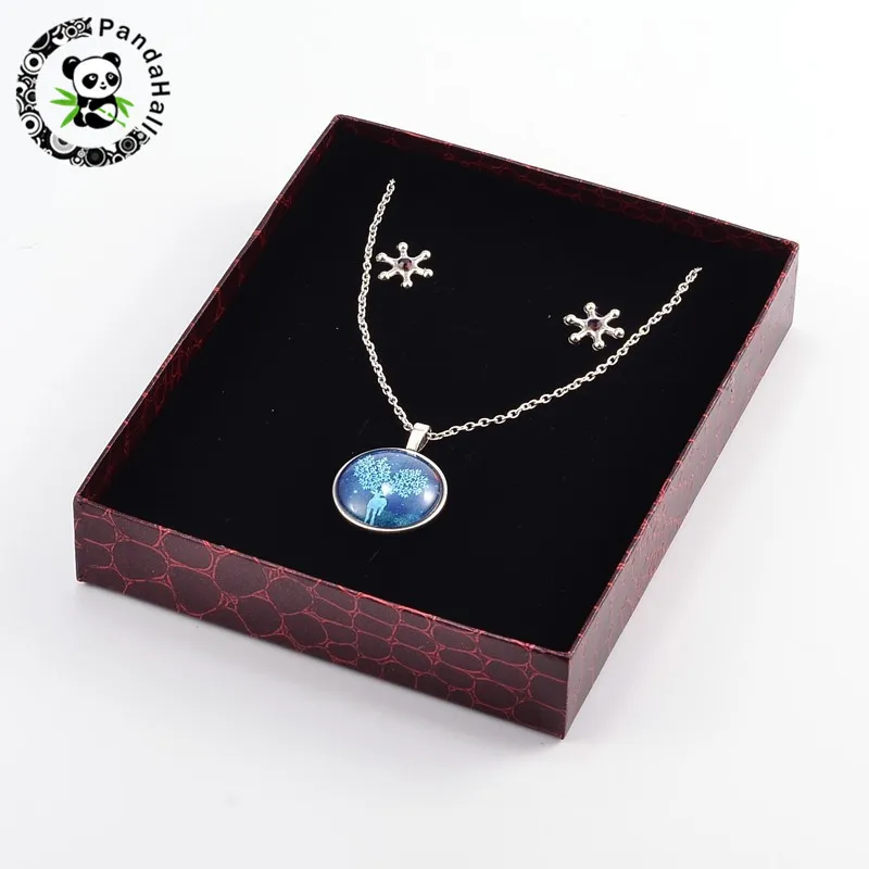 Rectangle Jewelry Set Cardboard Boxes Necklaces Earrings Bracelets Jewelry Organizer Gift Packing Boxes with Sponge and Ribbon