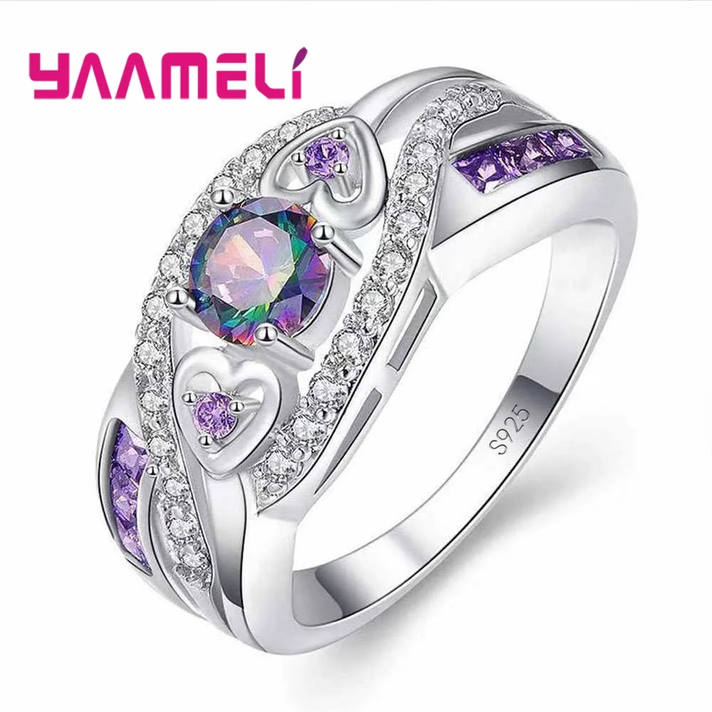 

Unique Design 925 Sterling Silver Ring for Female Wedding With Sparkling AAA Colorful CZ Women Bijouterie Birthday Gift Jewelry