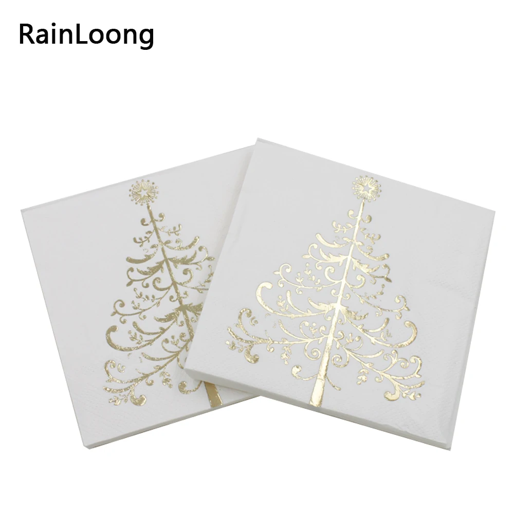 [RainLoong] 3 Plys Фольга золото напитка Бумага салфетка Рождественская елка для