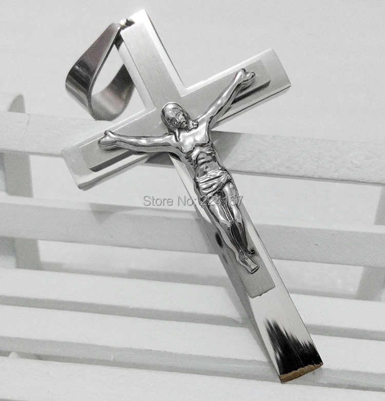 Большое Серебряное Ожерелье Подвеска-крестик для мужчин ювелирные изделия 316 из нержавеющей стали плавающий медальон Подвески христианское распятие pingente
