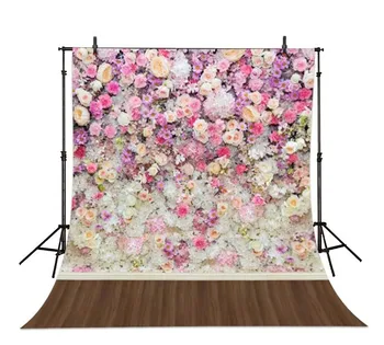 

5x7ft 3d Colorful Pink And White Rose Flower Wall Backgrounds Vinyl cloth Computer printed party photo backdrop