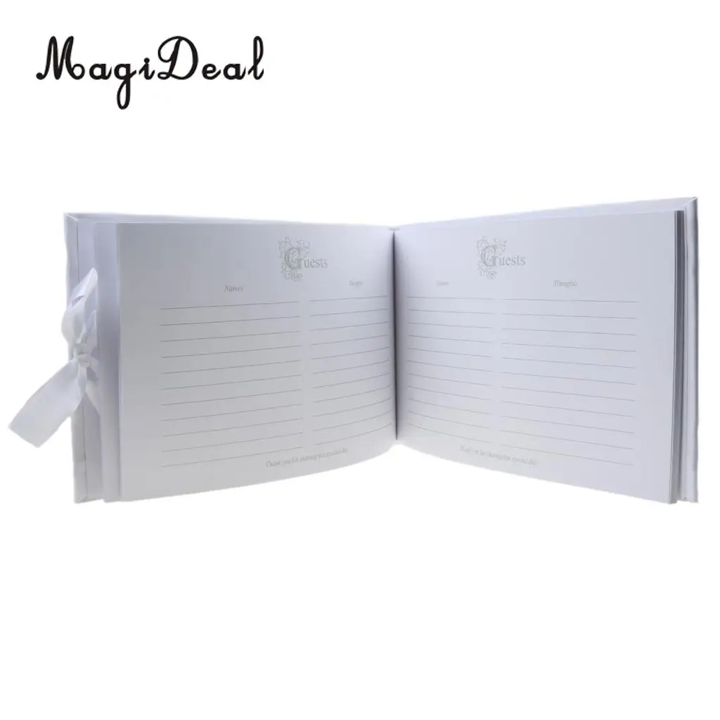 MagiDeal High Quality Wedding Guest Book Butterfly Bowknot White Satin Elegant Ceremony Party Gift for Engagement Party Supplies