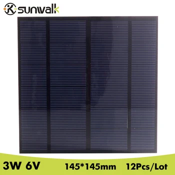 

SUNWALK 12pcs 6V 3W Polycrystalline silicon Mini Solar Panel module Cell DIY Solar Panel for Charger DC Battery Test 145*145mm