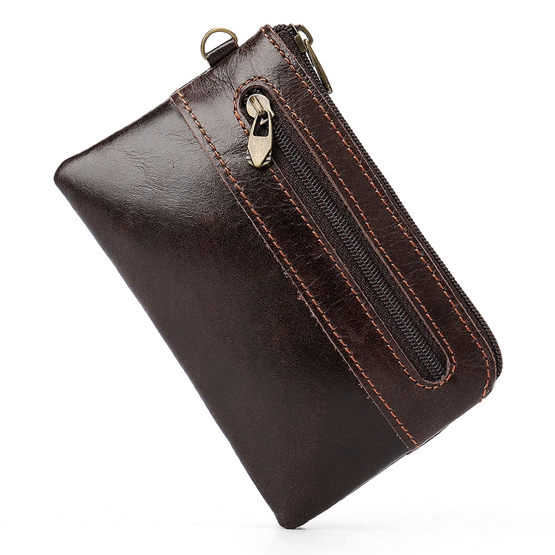 Classic Men Wallet Genuine Leather Male Purse Small Coin Bag for Men Cow Leather Wallets Zipper Men Money Bag Mini Coffee Wallet - Цвет: Кофе
