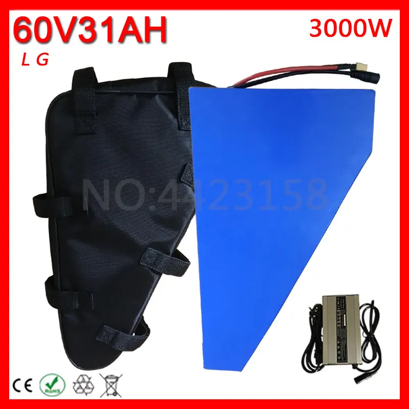 Excellent 60V Triangle Ebike Battery 60V 1800W 2000W 3000W lithium Bike Battery Use LG Cell 60V30AH Electric Bike Battery With Charger 1