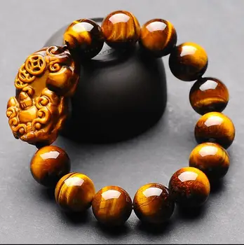 

Fine Jewelry Fashion Natural Tigereye16mm Elastic Circular Bead Bracelets Best Gift Free Shipping