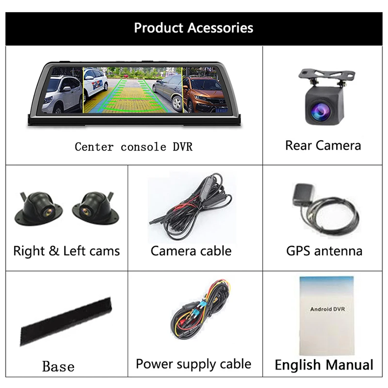 Newest car dvr 4CH Cameras Recorder 10" Android GPS Navi Console Wifi Remote Monitoring 4G 360°Panoramic Dash cam