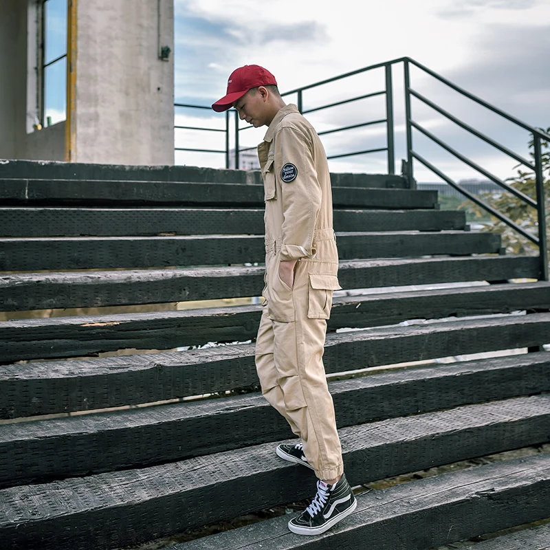 

2019 Japanese male retro casual jumpsuit European and American trend men's multi-pocket loose tooling jumpsuit tide