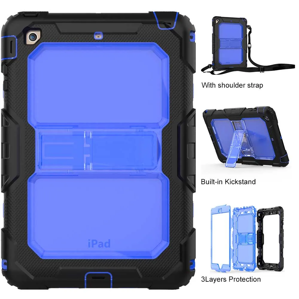 

For Coque iPad Mini 3 2 1 Case 3 in1 Hybird Armor Shoulder Strap Kids Silicone PC Stand Shell Cover for iPad Mini 2 3 Tablet