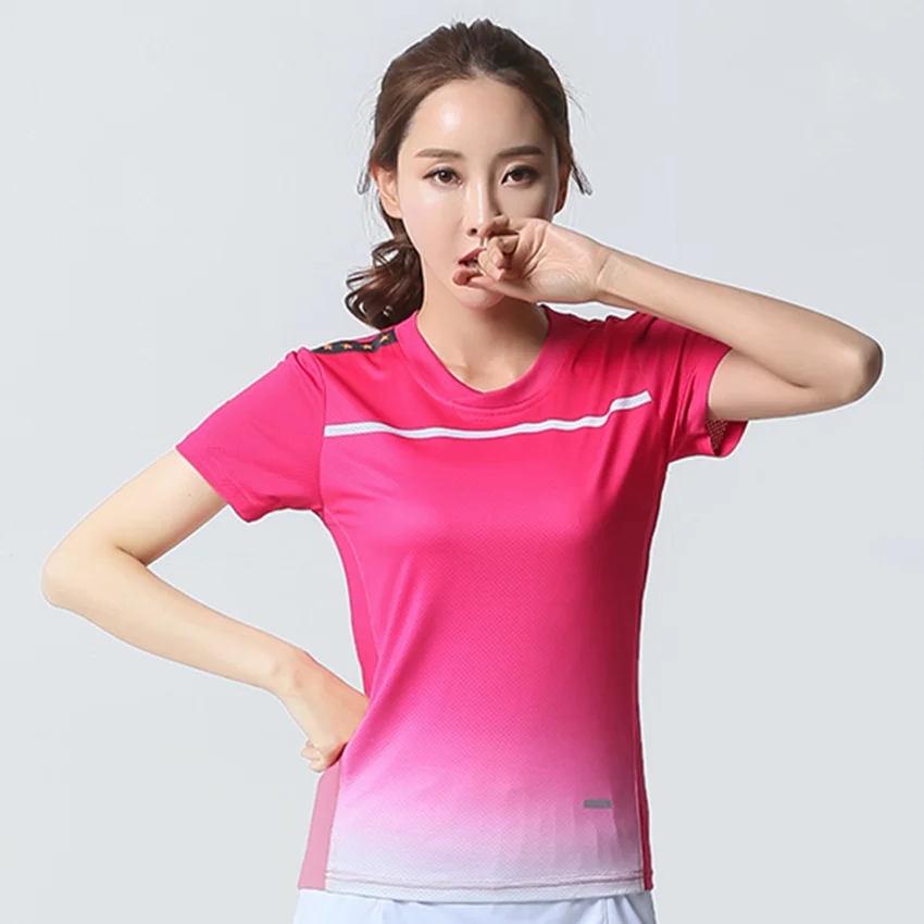 Новая рубашка для бадминтона, теннисная Футболка Мужская/Женская, теннисные майки, футболка для настольного тенниса, быстросохнущая спортивная рубашка 5075 - Цвет: Woman 1 shirt