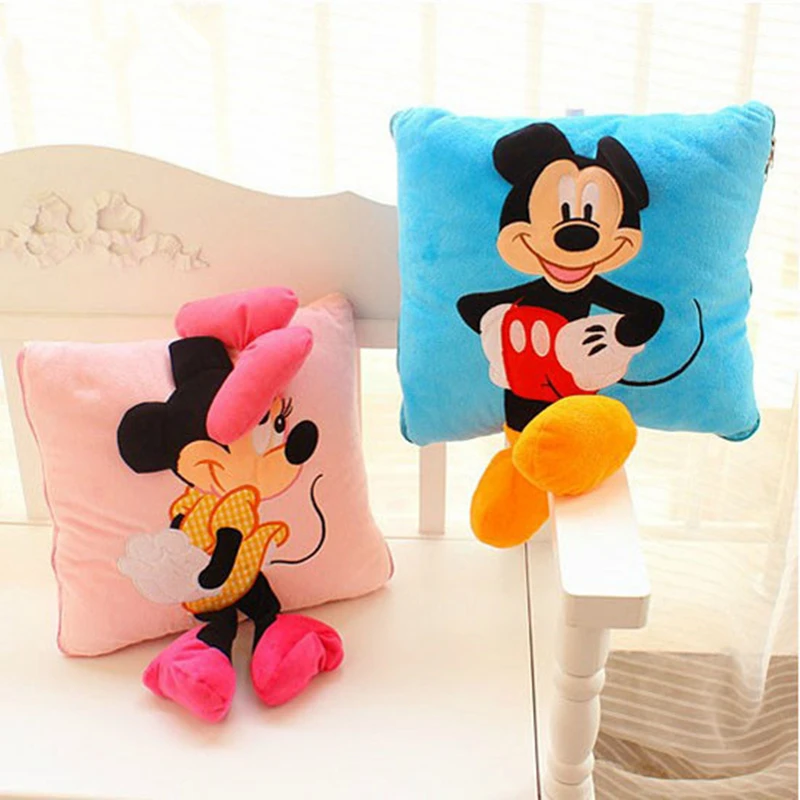 1PC 35cm créatif 3D Mickey souris et Minnie souris oreiller en peluche Kawaii Mickey et Minnie jouets en peluche enfants jouets cadeaux de noël