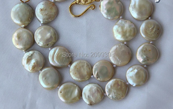

huij 004096 stunning big 17mm round coin champagne freshwater cultured pearl necklace