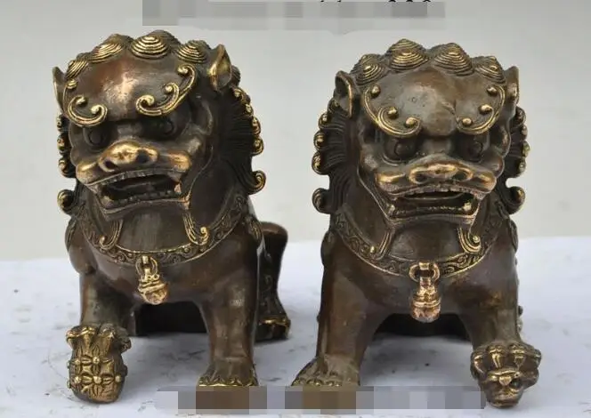 

S00772 Chinese classical Bronze Copper Evil Guardian Door Bei Jing Fu Foo Dog Lion Pair