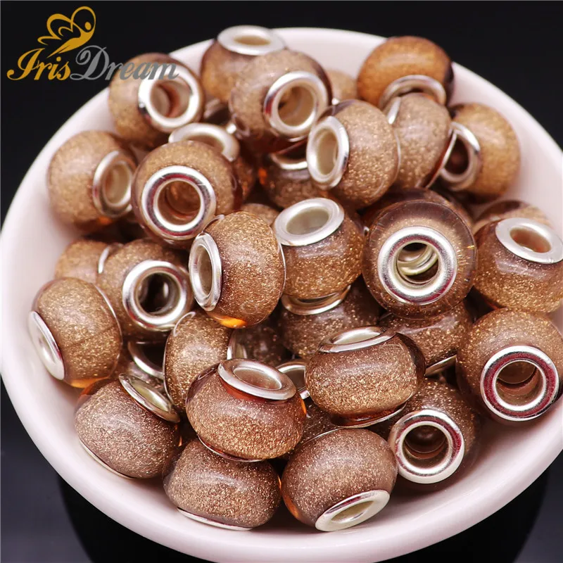 

50Pcs Silver Glossy Surface Rondelle Glitter Large Hole Spacer Beads fit Pandora Bracelet DIY European Beads for Jewelry Making