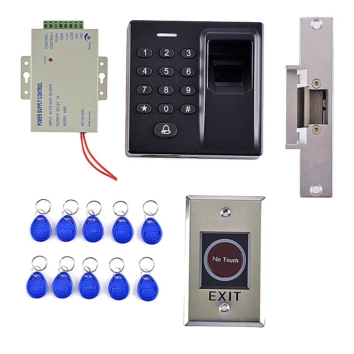 

Fingerprint Access Control System Kit +Stainless Steel No Touch Door Button+Electric Strike Door Lock