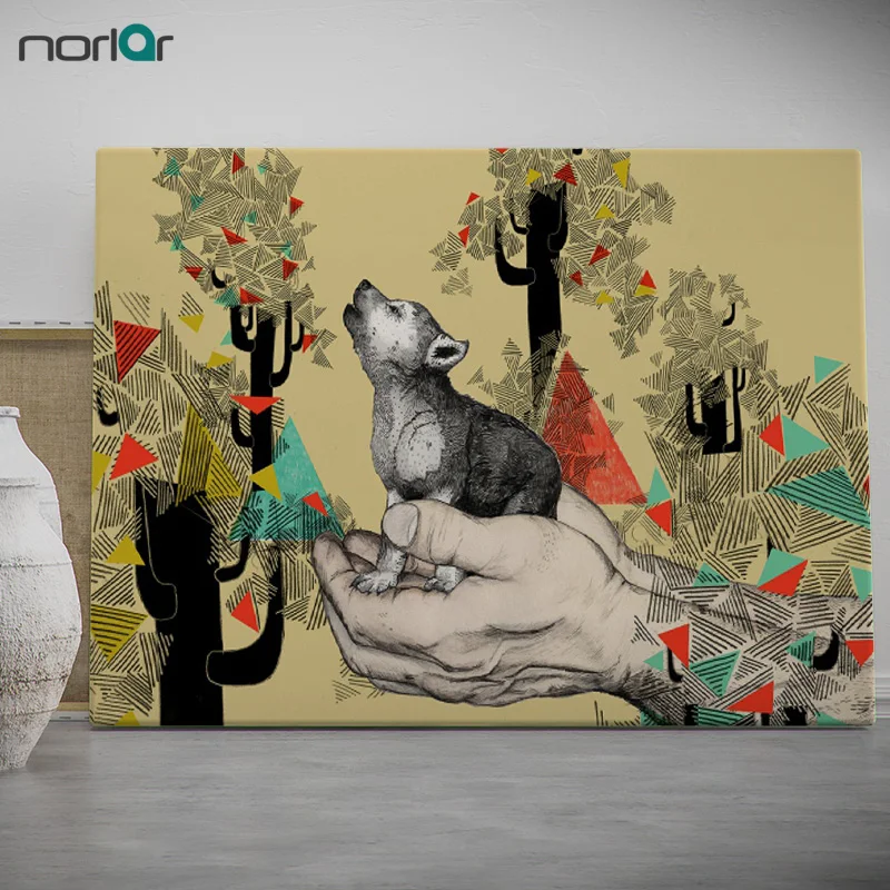 

Modern Nordic HD Printed Young Wolf on The Palm Art Print Poster Wall Pictures Canvas Painting No Frame Home Decor