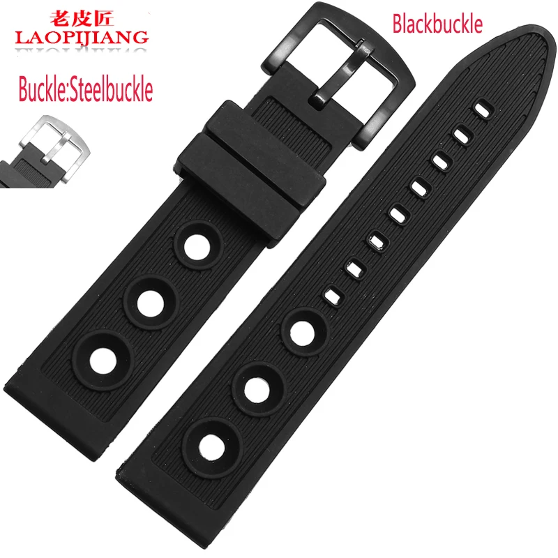 

Laopijiang Duty quality 22mm 24mm black for men waterproof silicone rubber watchband waterproof strap
