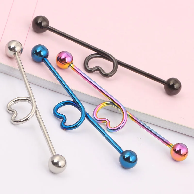 5 color Heart Shape 44mm long industrial barbell piercing spiral