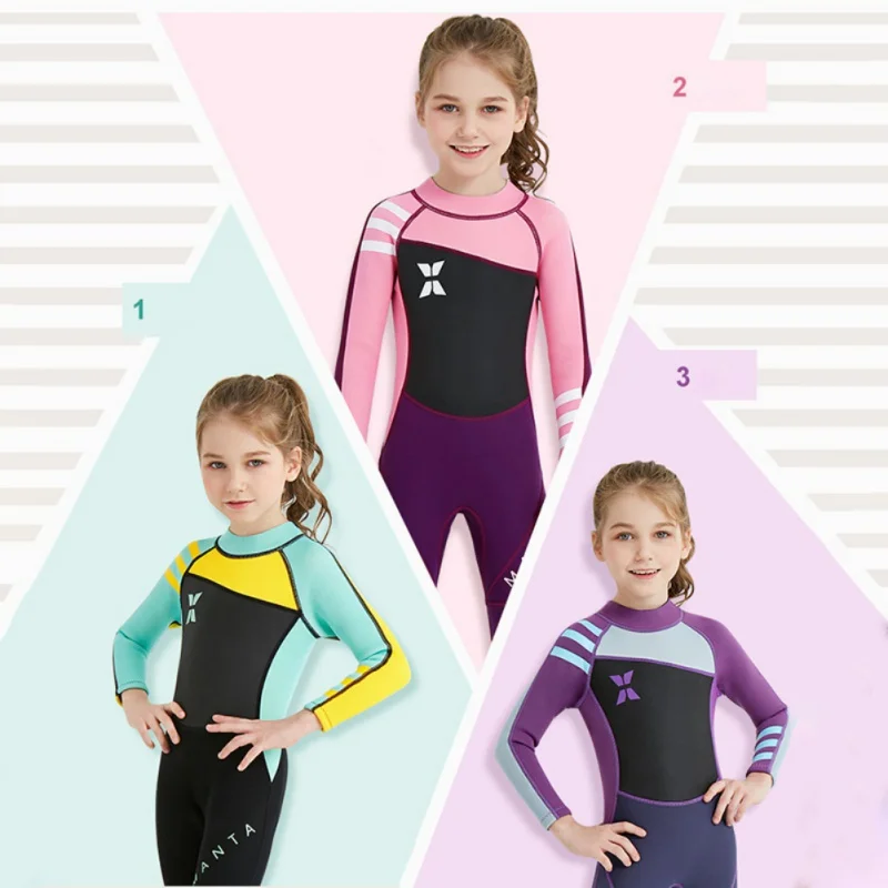 One-piece Girl Siamese warm swimsuit Neoprene Kids Diving Suit Wetsuit children for boys girls Keep Warm Long Sleeves UV protect