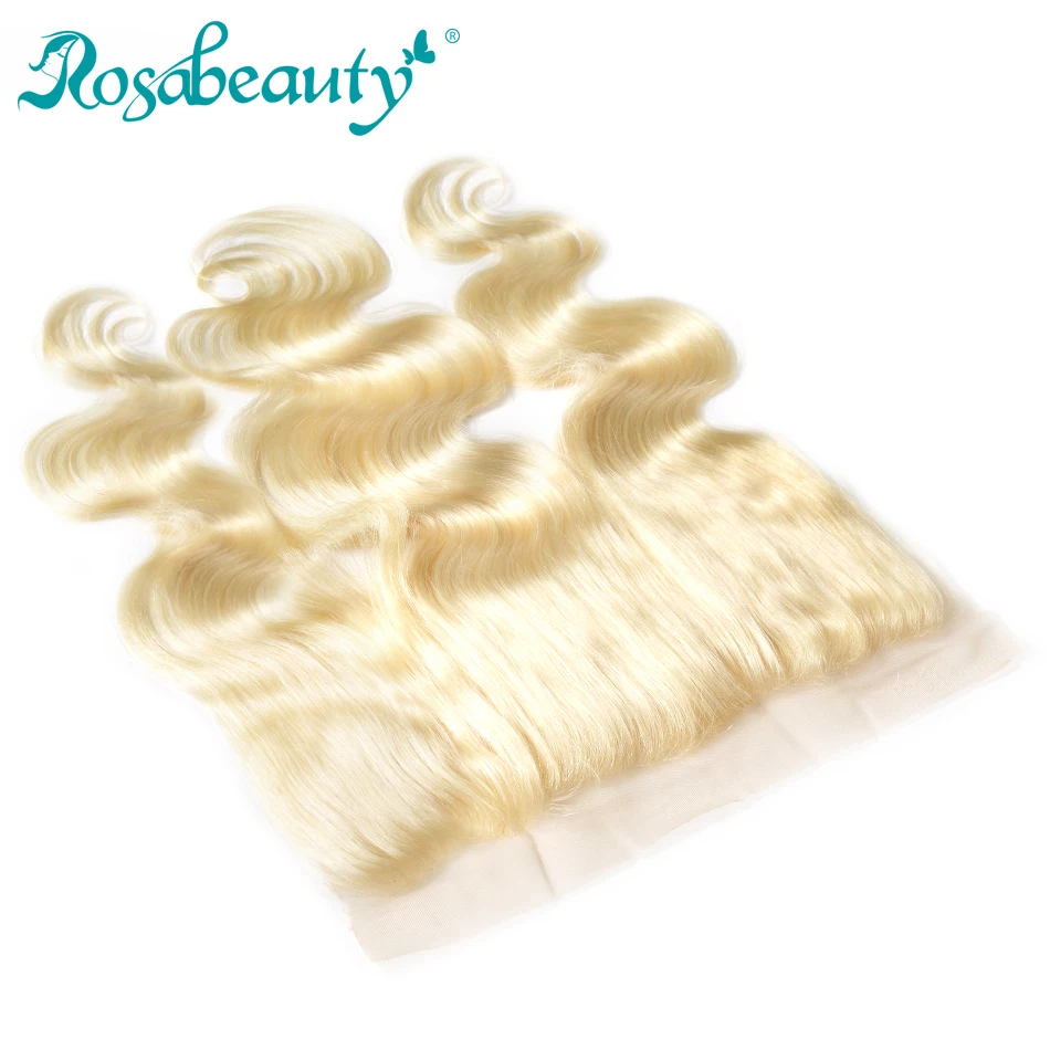 Роза красоты #613 блондинка Синтетический Frontal шнурка волос Синтетическое закрытие волос Средства ухода за кожей волна 13x4 уха до уха