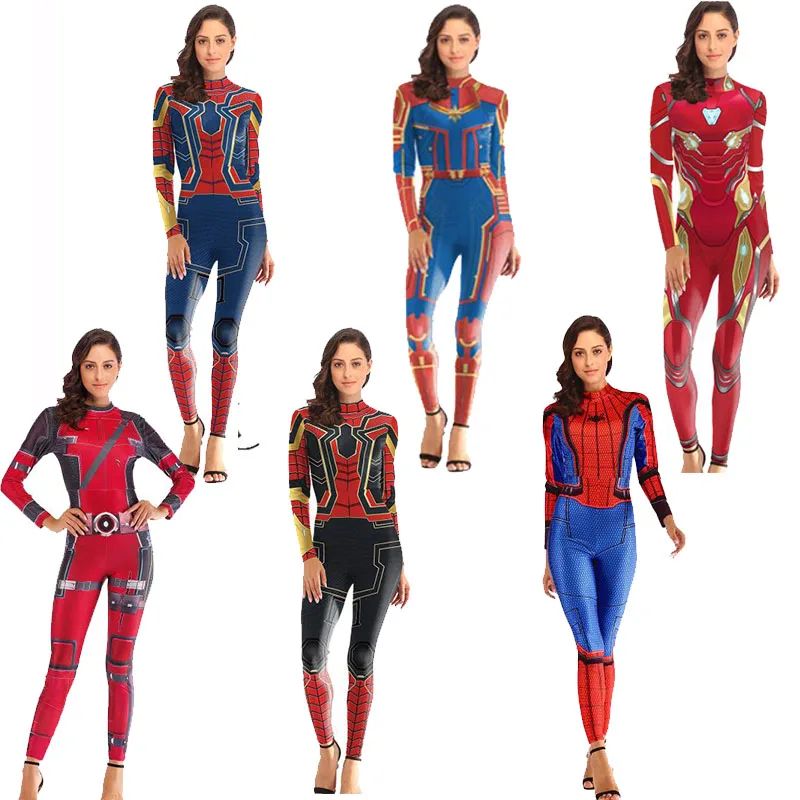 

Movie Cosplay Costume Women Captain Marvel Zentai Suit Spiderman costume Fancy Dress Deadpool superhero costume for women