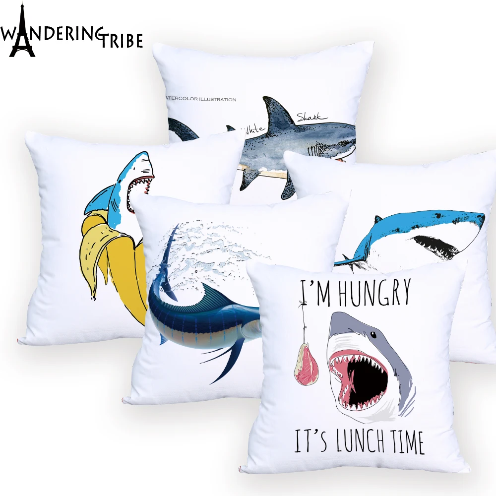 

Large Marlin Decorative Pillow Cover White Decoration Printed Cushion Cover Shark Pillow Case for Sofa Personalized