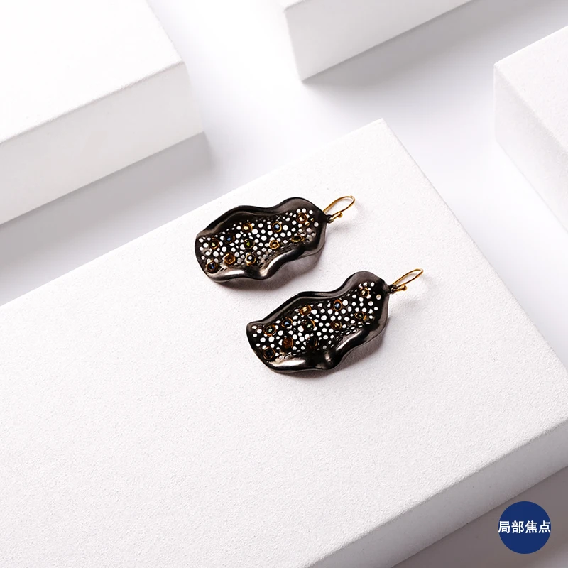 

Vintage Pierced exquisitely inlaid Drop Earrings