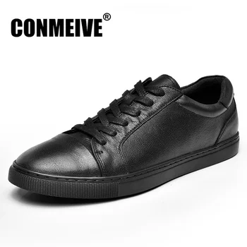 

Luxury Brand Genuine Leather Men Shoes Casual Fashion Black Lace-up Mens Flat Shoes Autumn Winter Comfortable Male Sneakers