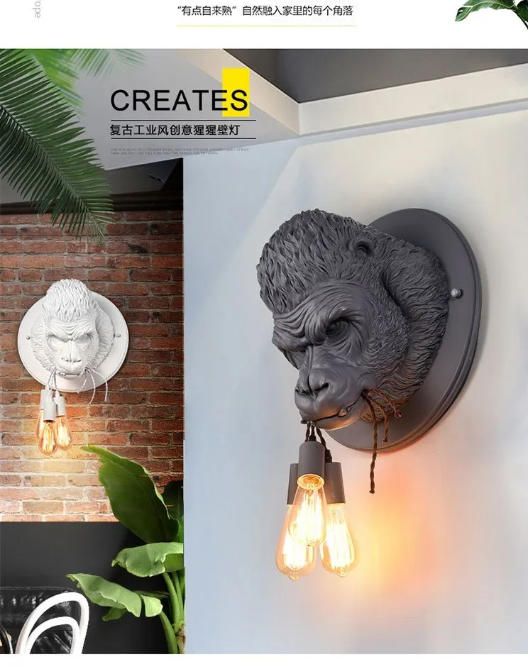 Lâmpada de Parede Luminárias de Cabeceira Home da Parede Nordic Resina Gorilla Retro Moderna Arandela Levou Casa Loft Luminária Quarto Decoração 4 Luminárias de parede