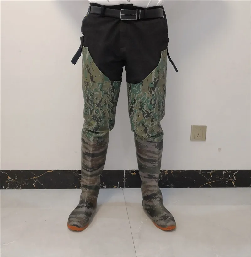 Forest Digital Camouflage Color Thigh Height Fishing Waders Non-Slip Waterproof Wade Boots Shoes Suitable For Fishing Pond Beach