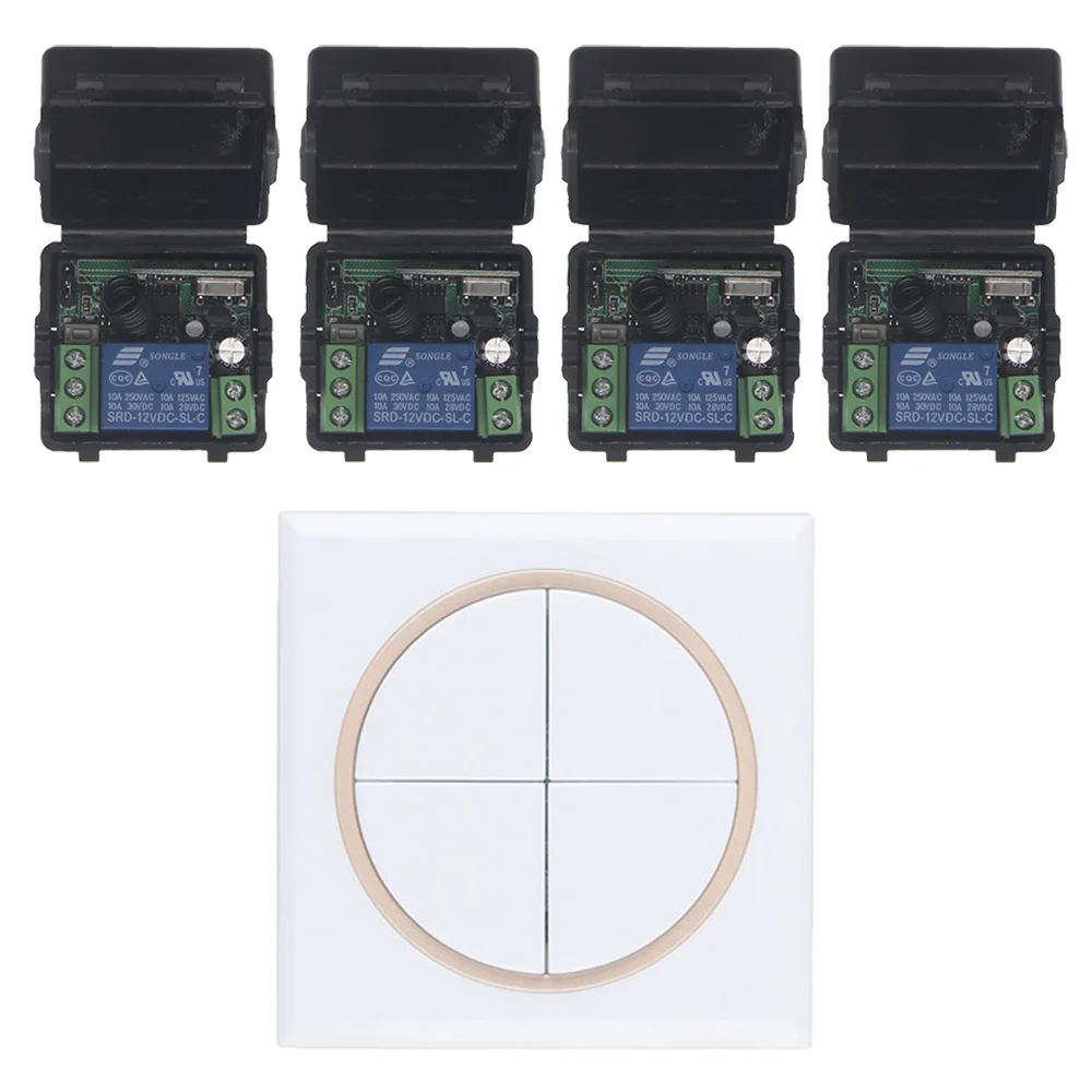 

Practical Mini DC 12V 1CH 1 CH 10A RF Wireless Remote Control Switch System, Receiver+86 Wall Panel 4CH Transmitter ,315/433 MHz