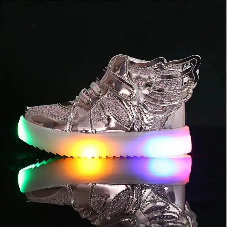 Girls Led Shoes New Spring Autumn Wings Led Shoes Girls Princess Cute Shoes With Light Children Lighted Sneakers 21-36