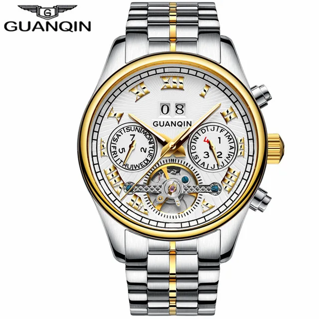 Relogio Masculino GUANQIN автоматические водонепроницаемые спортивные брендовые роскошные часы для мужчин Tourbillon механические часы для плавания наручные часы A - Цвет: white gold white