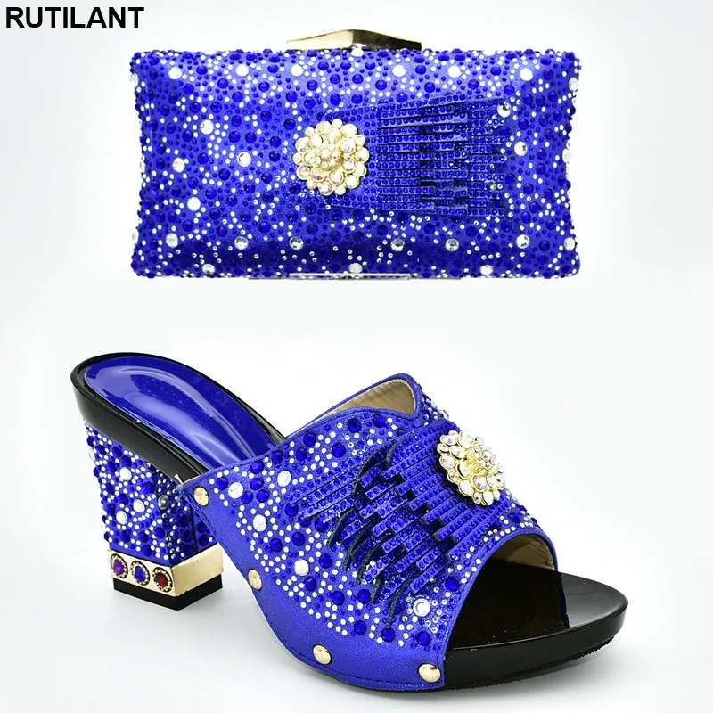 

New Arrival Italian Ladies Shoes and Bags To Match Set Decorated with Rhinestone Women Italian African Party Pumps Shoes and Bag