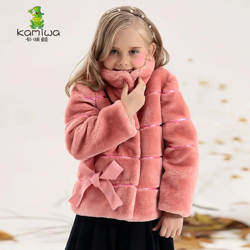 

Girls Coats 2018 Winter And Jackets Bow Wool-like Outerwear Children Clothing Single-breasted Kids Clothes Warm Wear