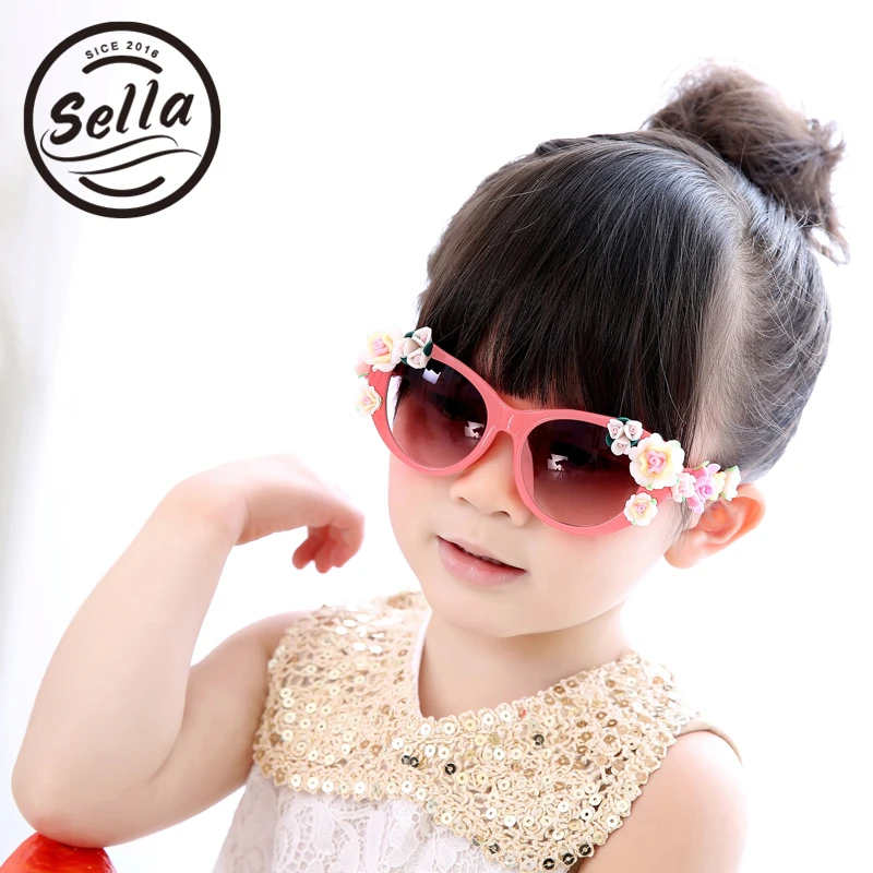Sella New Arrival Fashion Baby Girls Sunglasses Cutie Pink Flower Decoration Baroque Kids Sun